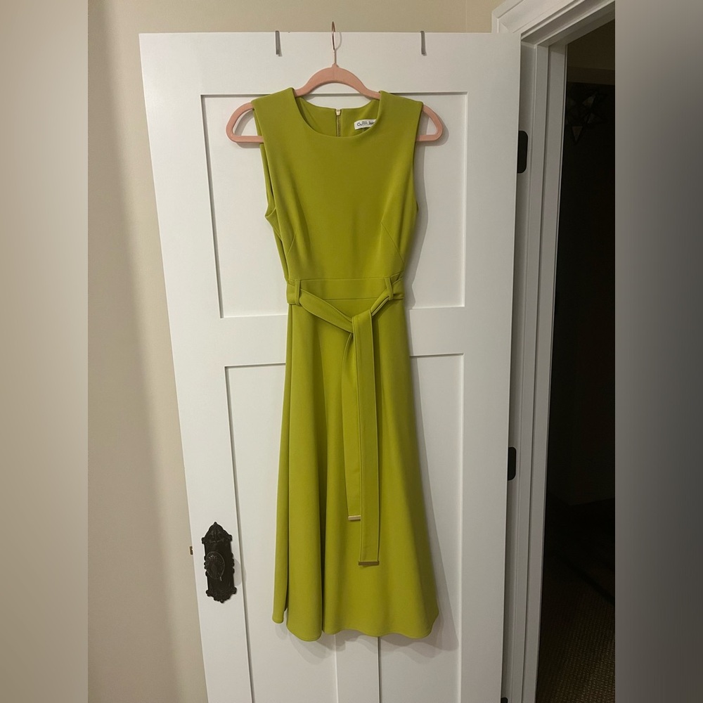 Calvin Klein Tie Waist Midi Dress Color celery/keylime/olive